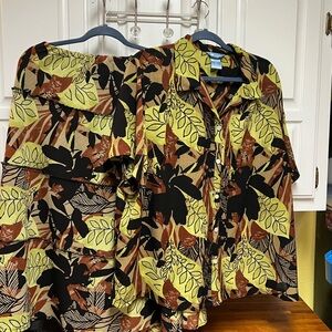 Koret A-Line Skirt Set in Black, Brown, and Green Leaf Print